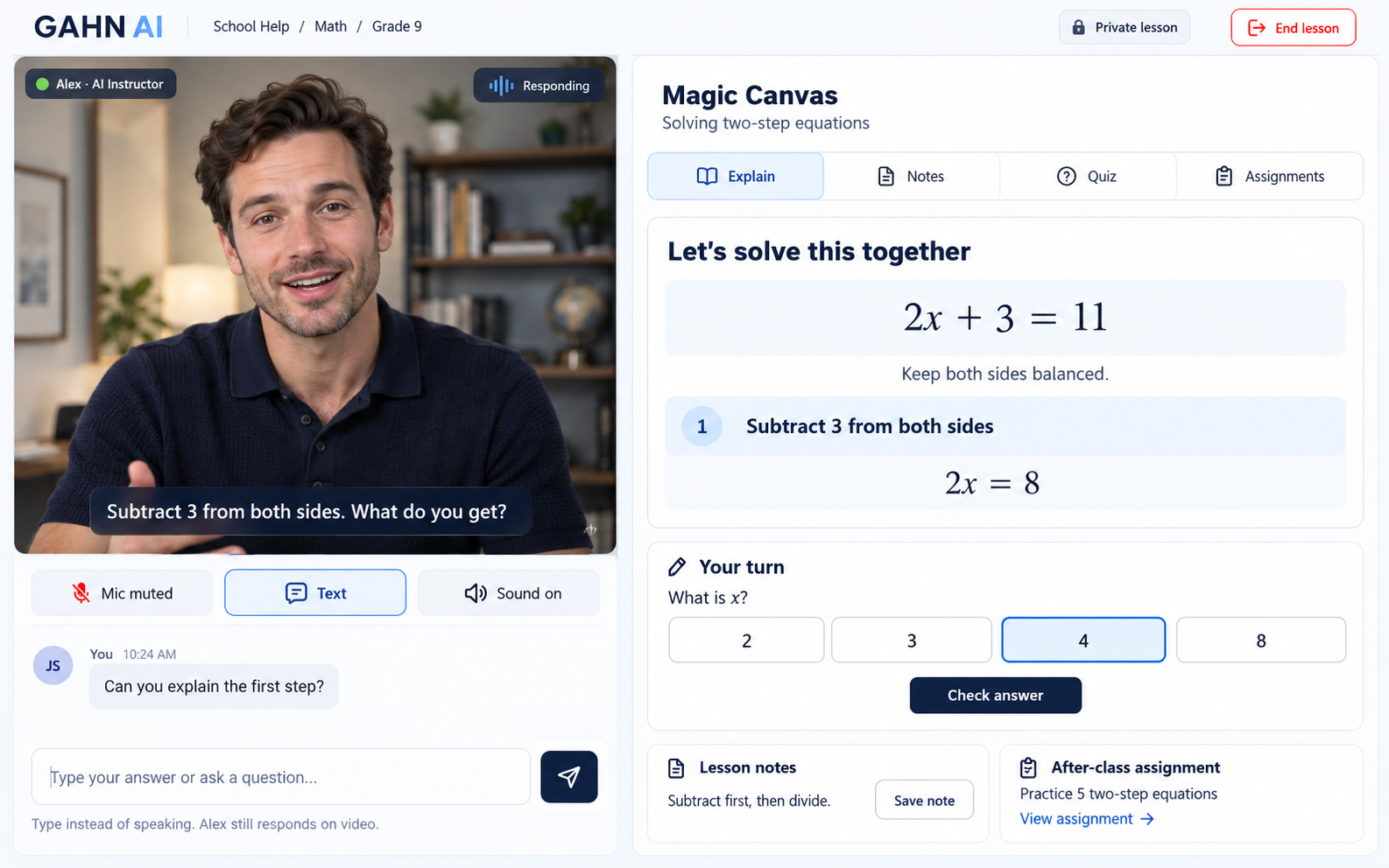GAHN AI private instructor and Magic Canvas learning workspace