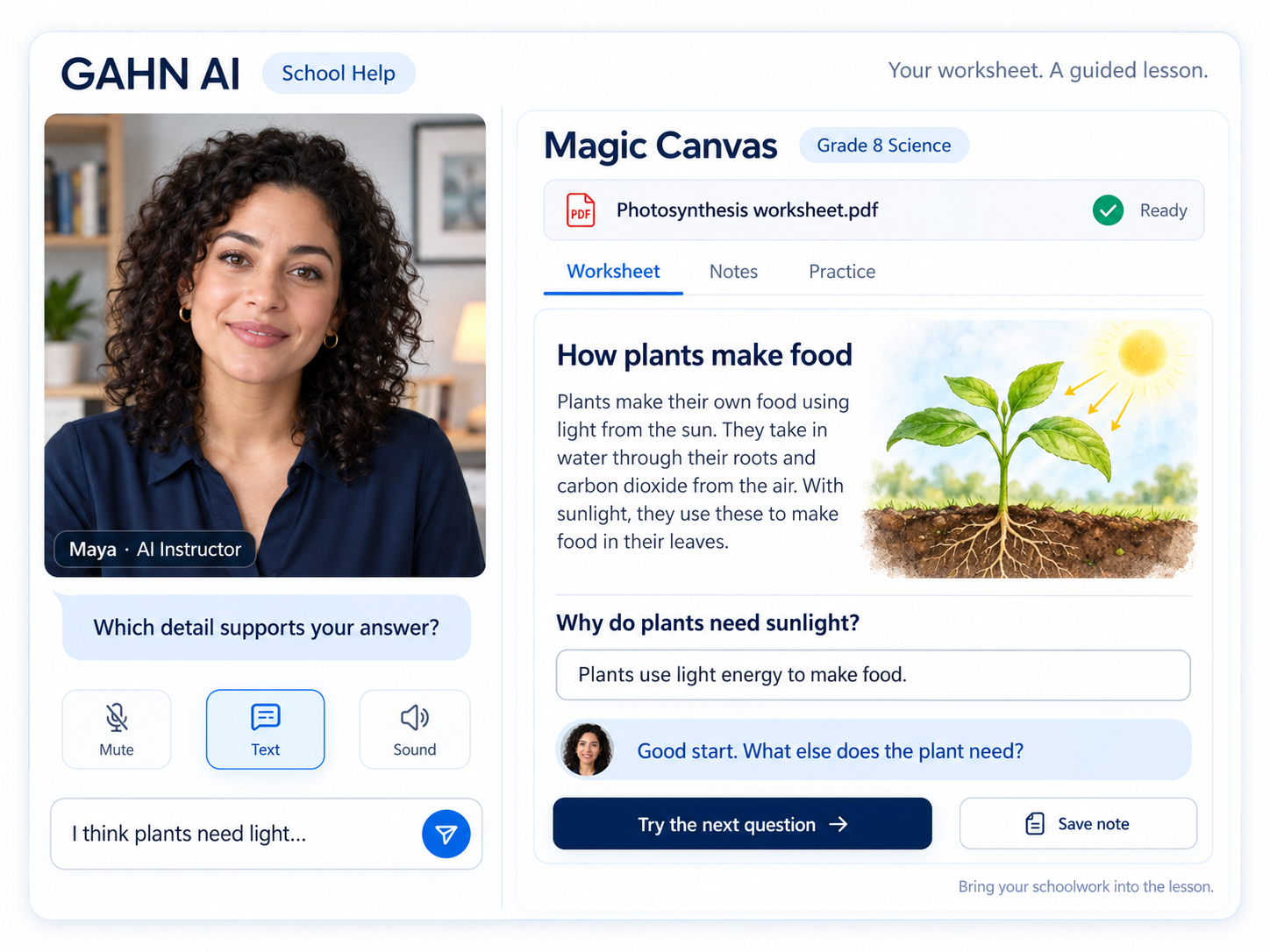 GAHN AI School Help lesson with an AI instructor and Magic Canvas